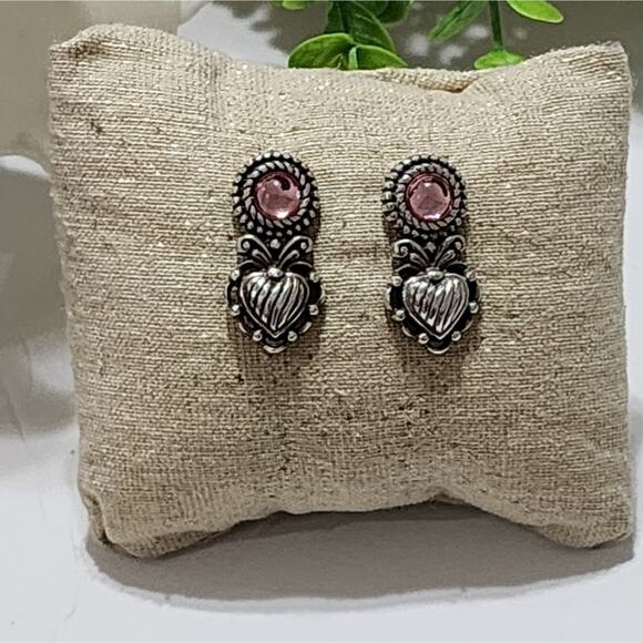 Brighton‎ pink crystal silver tone heart post earrings - Picture 1 of 4